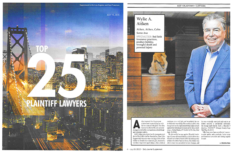 Wylie Named Top 25 Plaintiffs Lawyers by Top Los Angeles Newspaper