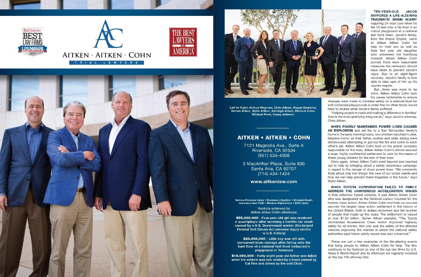 Aitken Aitken Cohn Attorneys Named Top Lawyers in the Inland Empire by Inland Empire Magazine Second Year in a Row